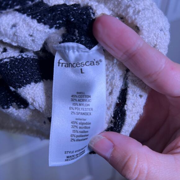 Francesca's Black Cream Striped Open Knit Sweater Women's Large Coastal - Picture 4 of 4